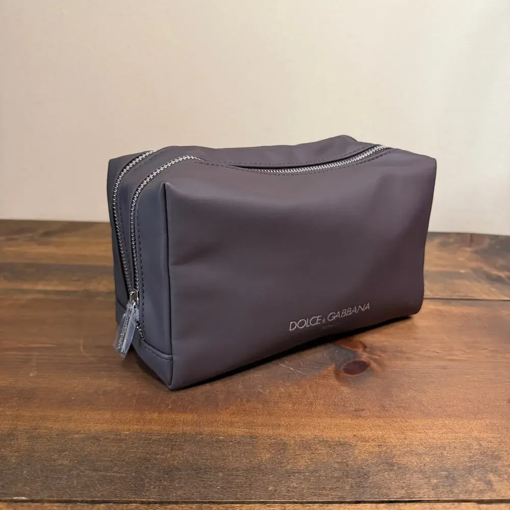 DOLCE & GABBANA Beauty Travel Toiletry Bag Dark Brown Two Zippered Compartments